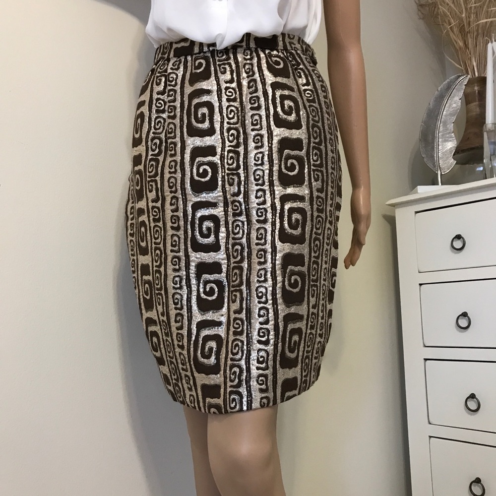 Nelly de Grab Vintage Silk Gold Brown Aztec Skirt